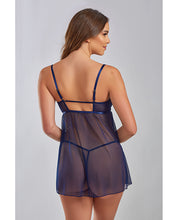 Jennie Cross Dyed Galloon Lace & Mesh Babydoll Navy MD