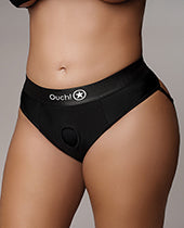 Shots Ouch Vibrating Strap On Thong w/Removable Rear Straps - Black XL/XXL