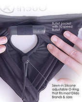 Shots Ouch Vibrating Strap On Panty Harness w/Open Back - Black M/L