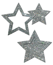 Pastease Glitter Peek a Boob Stars - Silver O/S