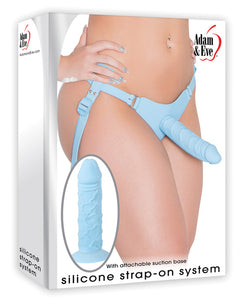 Adam & Eve Silicone Strap On System - Blue