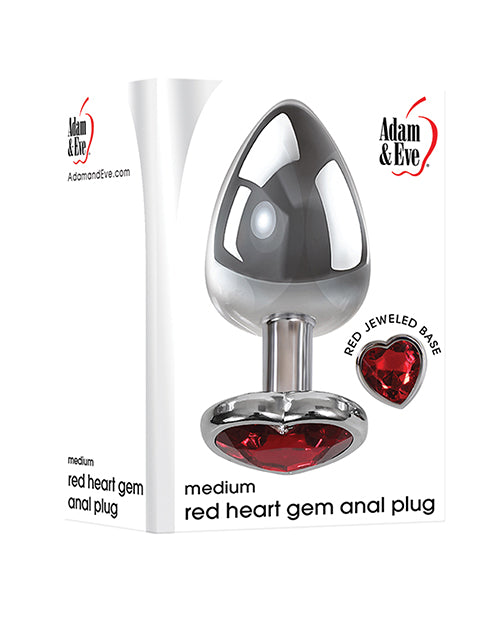 Adam & Eve Red Heart Gem Anal Plug - Red/Chrome