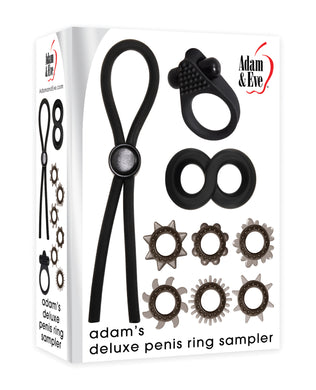 Adam & Eve Adam's Deluxe Penis Ring Sampler - Black/Smoke