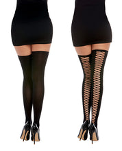 Opaque Knitted Thigh High Stockings w/Criss Cross Detail (can be worn two ways) Black O/S