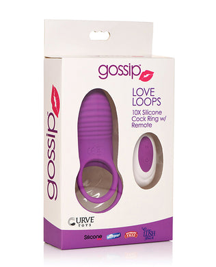 Curve Toys Gossip Love Loops 10X Silicone Cock Ring w/Remote - Violet