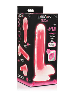 Curve Toys Lollicock 7" Glow In The Dark Silicone Dildo w/Balls - Pink