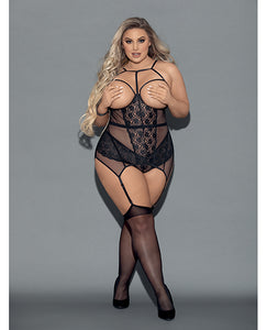 Euphoria Open Cup Bustier & Crotchless Boyshorts (Hosiery Not Included) Black QN