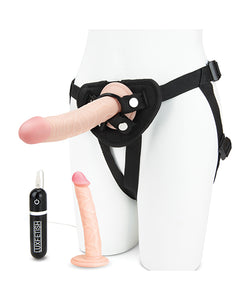 Lux Fetish Strap On Harness Pegging Set w/Vibrating & Slim Anal Dildo