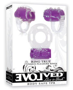 Evolved Ring True Unique Pleasure Rings Kit - 3 Pack Clear/Purple