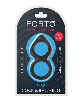 Forto F-88 Double Ring Liquid Silicone Cock Ring - Black