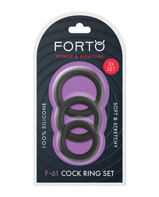 Forto F-61 Liquid 3 Piece Cock Ring Set - Black