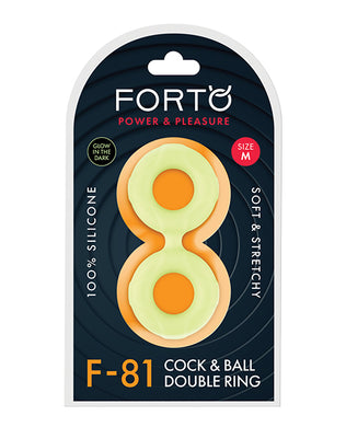 Forto F-81 47mm Double Ring Liquid Silicone Cock Ring - Glow in the Dark
