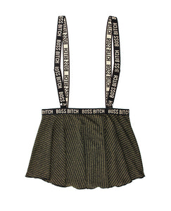Vibes Boss Bitch Suspender Skirt - Black/Gold