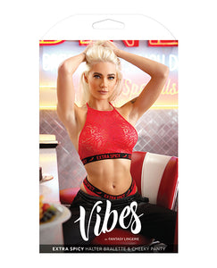 Vibes Extra Spicy Halter Bralette & Cheeky Panty - Chili Red