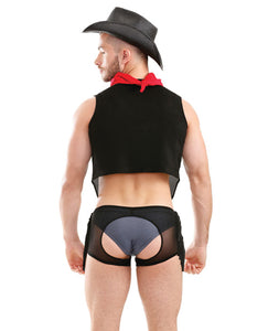 Men's Play Bucking Bronco Vest, Handkerchief, Chap Shorts & Underwear - Black