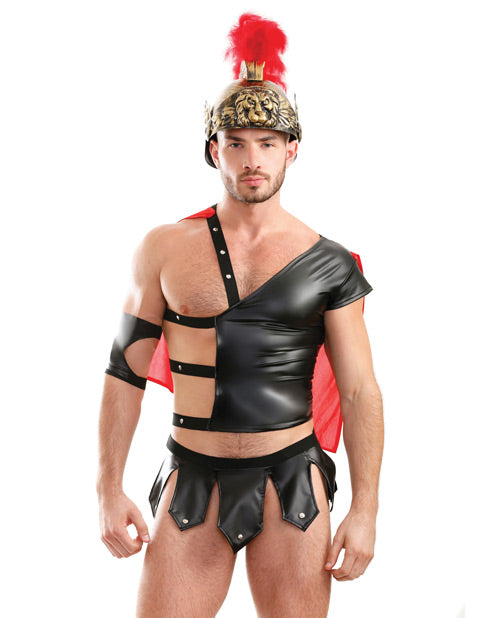 Men's Play Gluteus Maximus Trojan Harness Cape Top, Skirted Underwear & Arm Cuff - Black