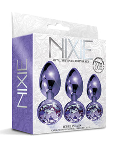 Nixie Metal Butt Plug Trainer Set w/Inlaid Jewel - Purple Metallic