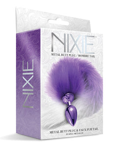 Nixie Metal Butt Plug w/Faux Fur Tail - Purple Metallic
