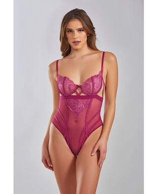 Quinn Cross Dyed Galloon Lace & Mesh Teddy Wine LG