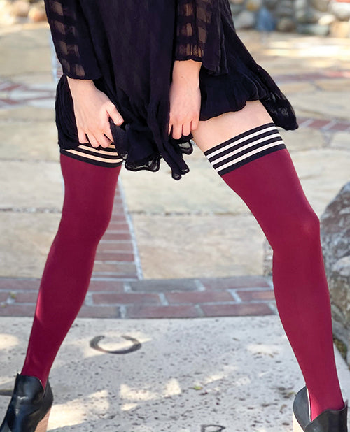 Kixies Heather Opaque Thigh High - Cranberry