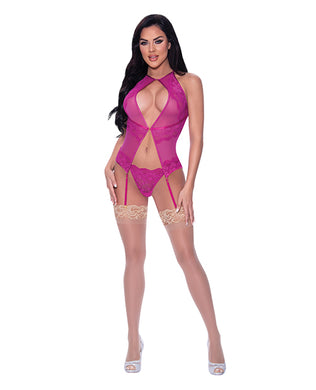 Berrylicious Lace Halter Basque & G-String Pink L/XL
