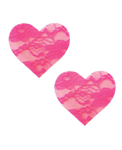 Neva Nude Black Light Lace Heart Pasties - Pink O/S