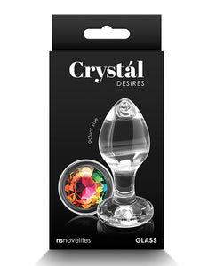 Crystal Desires Glass Round Gem Butt Plug Medium - Rainbow