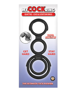 My Cock Ring Quattro Cock & Scrotum Rings - Black