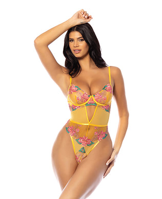 Elisabeth Unlined Underwire Embroidered Teddy - Yellow LG