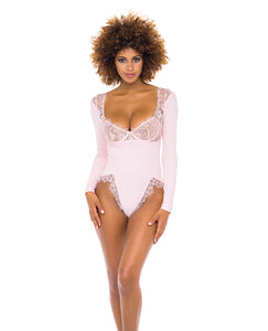 Maria Ribbed Knit & Lace Teddy Crystal Rose LG