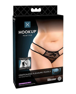 Hookup Panties Crotchless Pleasure Pearls Black XL-XXL