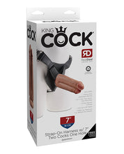 King Cock Strap-On Harness w/7" Two Cocks One Hole - Tan