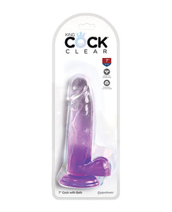 King Cock Clear 7" Cock w/Balls - Purple