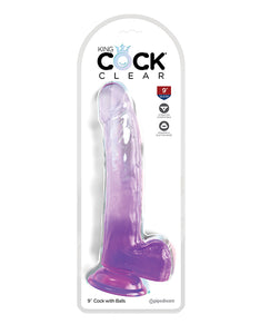 King Cock Clear 9" Cock w/Balls - Purple