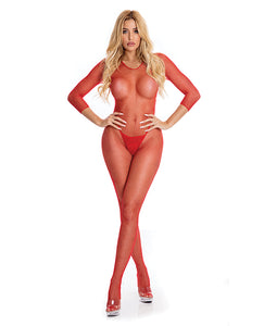 Pink Lipstick Risqué Crotchless Bodystocking Red S/M
