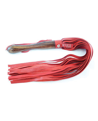 Rouge Leather Flogger w/Wooden Handle - Red