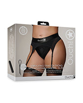 Shots Ouch Vibrating Strap On Thong w/Adjustable Garters - Black XL/XXL