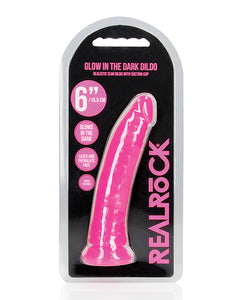 Shots RealRock 6" Slim Dildo Glow in the Dark - Neon Pink
