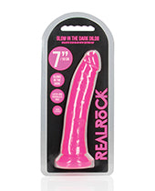 Shots RealRock 7" Slim Dildo Glow in the Dark - Neon Pink