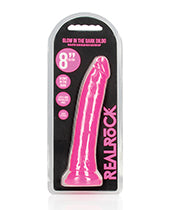 Shots RealRock 8" Slim Dildo Glow in the Dark - Neon Pink