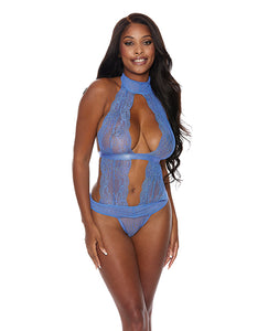 Lace & Mesh Halter Neck Teddy Periwinkle LG