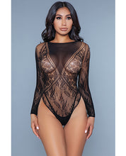 Heart Shaped Detail w/Floral Lace Bottom Sleeves Bodysuit Black