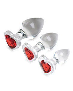 Booty Sparks Red Heart Gem Glass Anal Plug Set