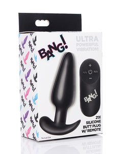 Bang! 21X Vibrating Silicone Butt Plug w/Remote - Black