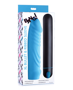 Bang! XL Bullet & Ribbed Silicone Sleeve - Blue