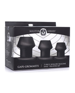 Master Series Gape-Grommets 3 pc Hollow Silicone Anal Dilator Set - Black