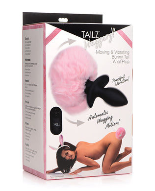 Tailz Waggerz Moving & Vibrating Bunny Tail Anal Plug w/Remote - Pink/Black