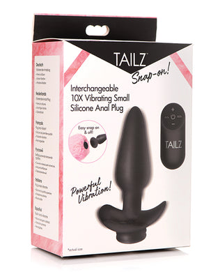 Tailz Snap On Interchangeable 10X Vibrating Silicone Anal Plug w/Remote - Black Small