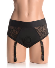 Strap U Laced Seductress Lace Crotchless Panty Harness w/Garter Straps - 2XL/3XL Black